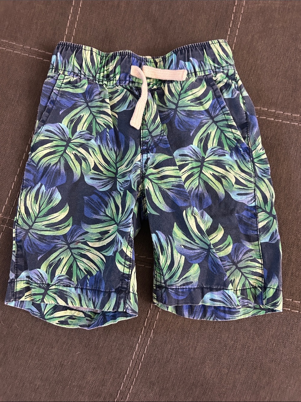 The Children's Place Navy Shorts with Green & Blue Tropical Leaf Print